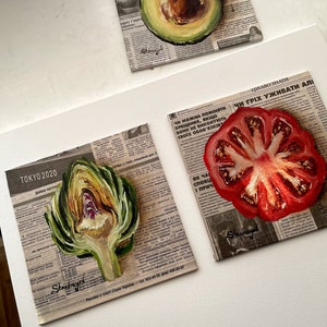Tomatmålning Tomatkonst Tidningskonst Matmålning Grönsaksmålning Fruktmålning bild 7