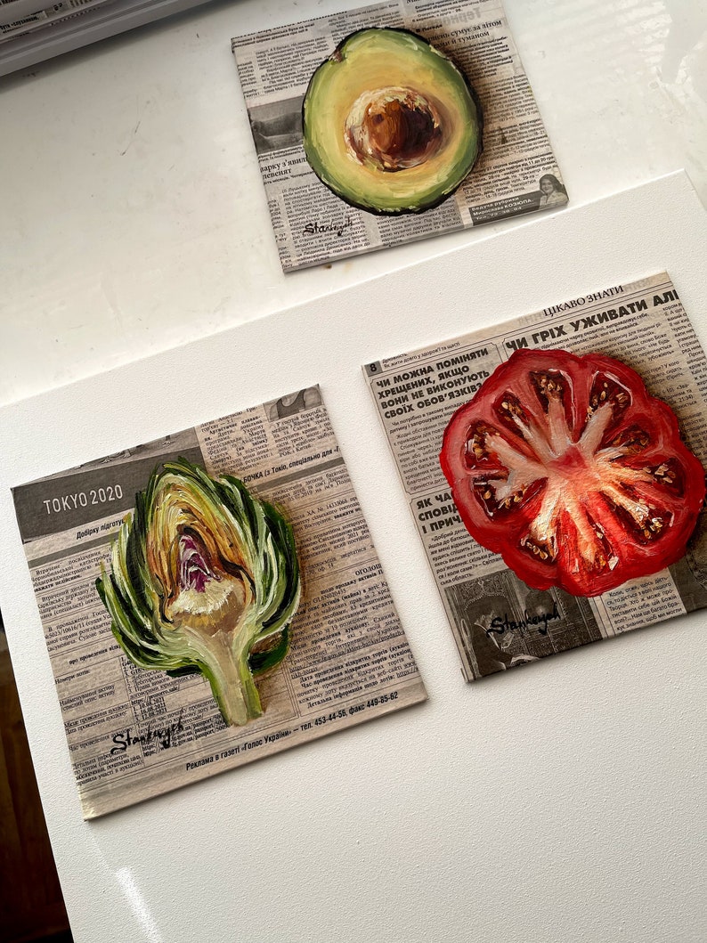 Tomatmålning Tomatkonst Tidningskonst Matmålning Grönsaksmålning Fruktmålning bild 7
