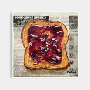 Art culinaire confiture, pain grillé, peinture à l'huile originale, art au beurre de cacahuète, art de journal, art mural coloré tendance, déco cuisine café, art 3d