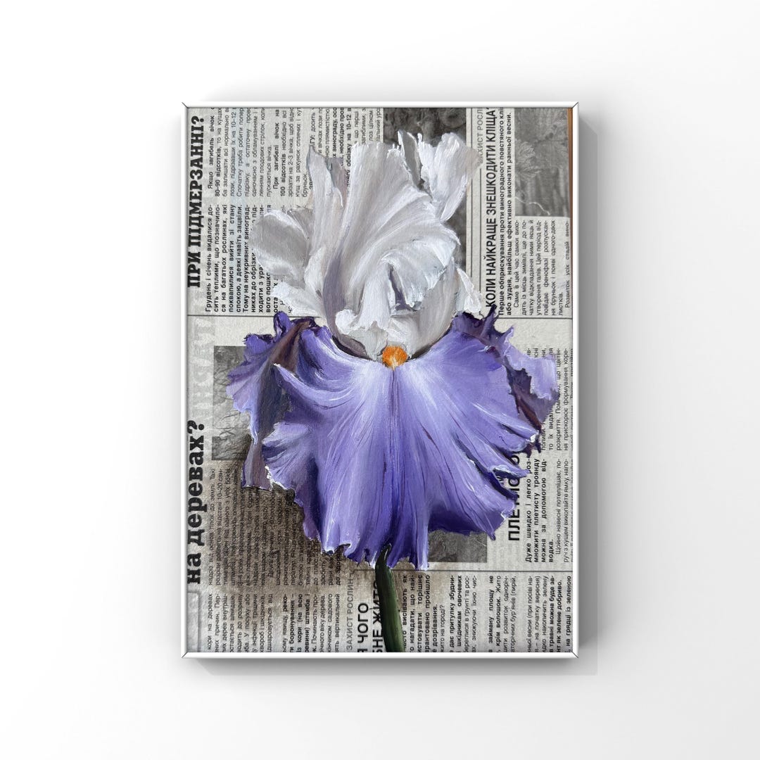 Iris Painting Floral Art Bouquet Flower Original Oil Painting Newspaper ...