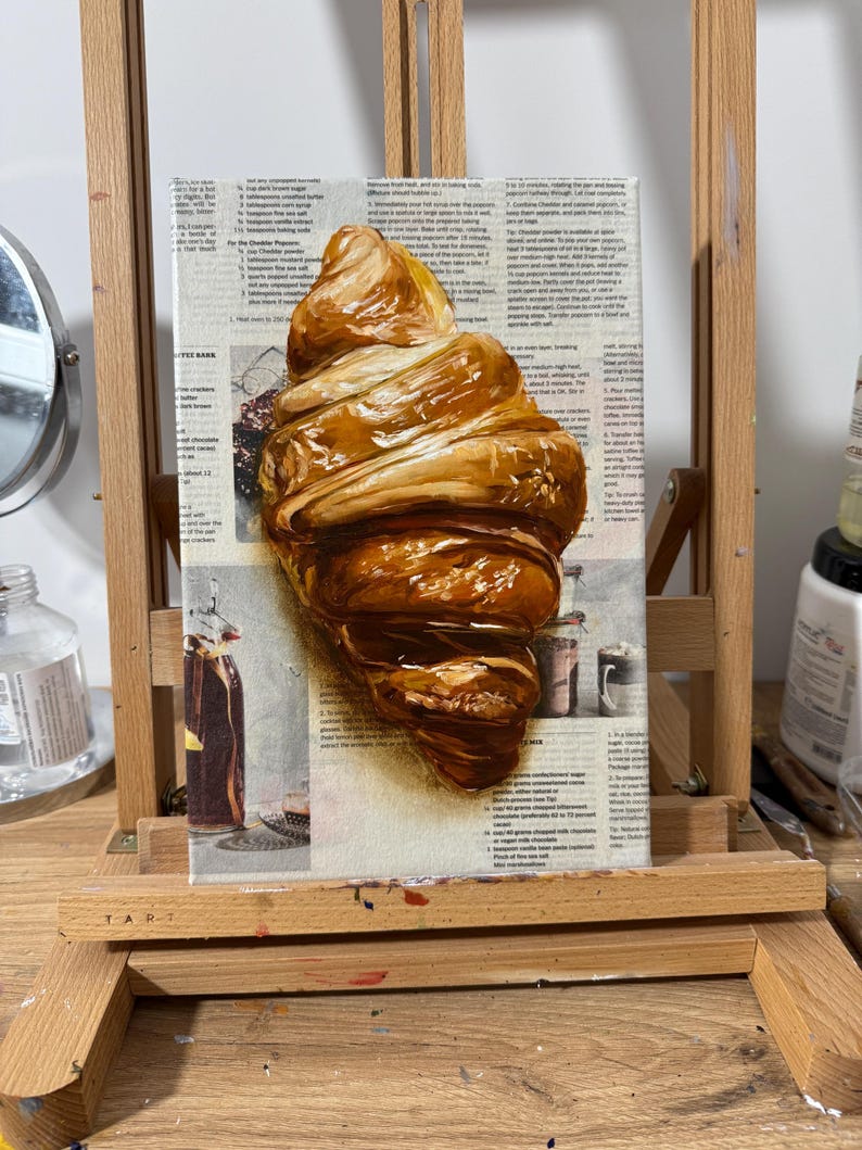 Croissant Wall Art Food Painting Original French Oil Painting Realistic