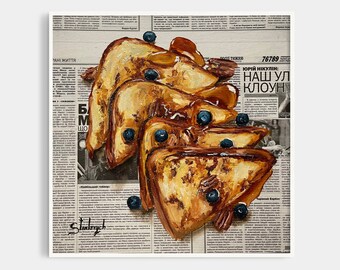French toast painting Food painting Original oil painting Newspaper art Dictionary art by Julia Stankevych