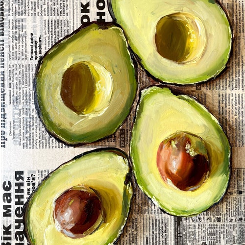 アボカドの壁アート アボカドの絵画 オリジナルの油絵 食べ物の絵画