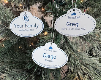 Personalize Ornaments: Cast Member Name Tags & Parks Inspired Ready to Hang