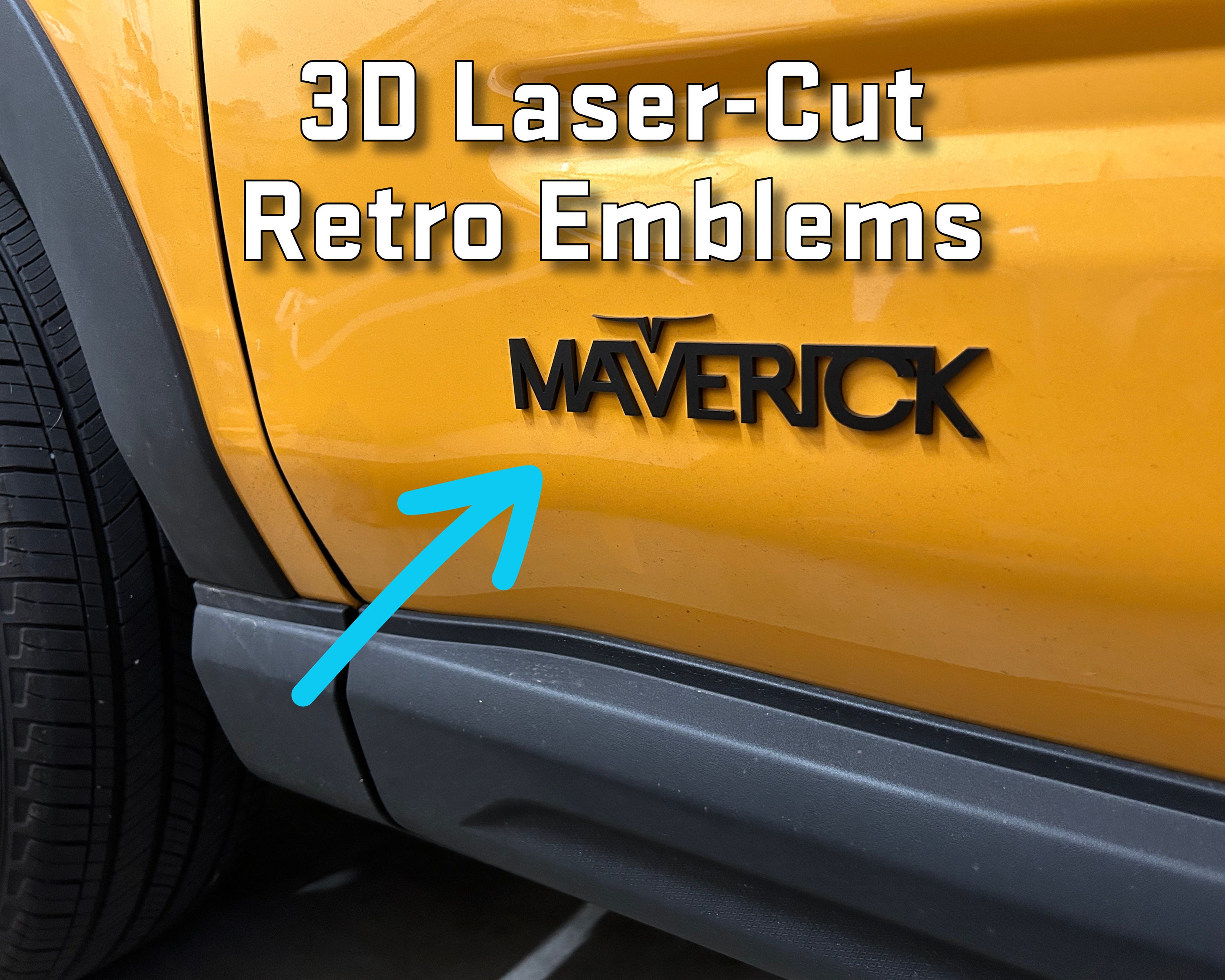 Classic Script Maverick Truck Emblem Badge. Laser Cut with Car-Safe Trim Adhesive. Great for Fenders or Lift Gates! 10-second Easy Install!
