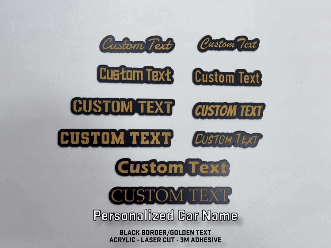 Custom Name Emblems Custom Engraved Car Name Emblem Badge - Black With Golden Text ...