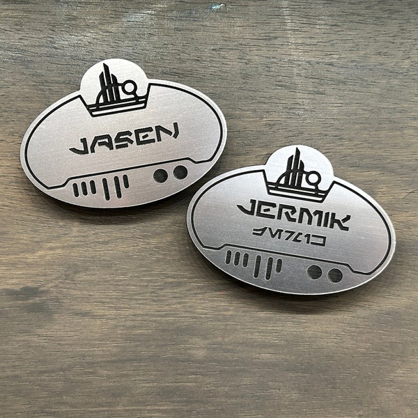Personalize Your Batuu Galaxy’s Edge Replica Cast Member Name Tag Badge or Keychain! 100% Waterproof. Won’t Fade or Smear when wet. Bounding