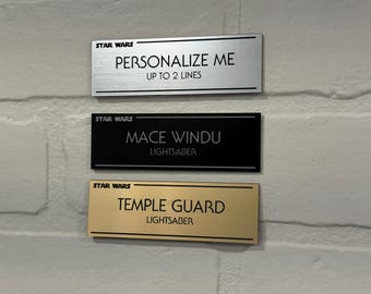 Lightsaber Prop Name Plate: Brushed Metallic Acrylic Plaque (3.75x1.25)