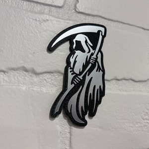 Grim Reaper Car Name Emblem Badge - 1-Layer & 2-color with car safe peel and stick adhesive! 4&quot; tall
