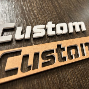 Custom Car Name Emblem Badge - Customized Text Names! STENCIL FONT - Single Layer with VHB Tape. Peel & Stick Install with Frame!