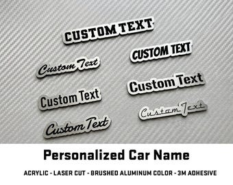 Custom Engraved Car Name Badge: Brushed Silver Acrylic Emblem