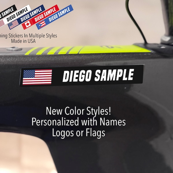 Bold Style Bike Name Stickers: Waterproof Vinyl Decals with Flag