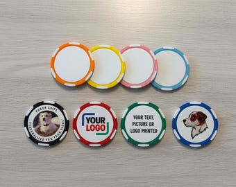 Custom UV Printed Poker Chips, Personalized Golf Ball Marker, Event Favors (6-Stripe Style)