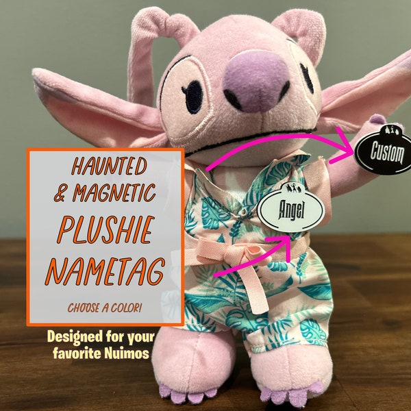 Customizable Haunted Mansion Themed Nametag Designed for Nuimos! Become a Happy Haunt. Choose a Color + Add you name. Magnet backer.