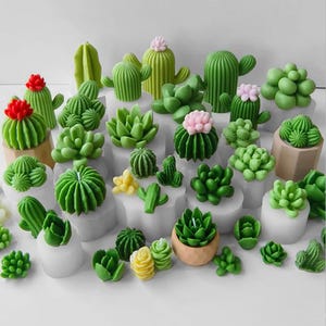 Puede incluir: Un juego de 25 moldes de silicona para hacer velas con forma de suculentas y cactus. Los moldes están hechos de silicona flexible y son fáciles de usar. Los moldes son perfectos para hacer velas únicas y creativas para cualquier ocasión.