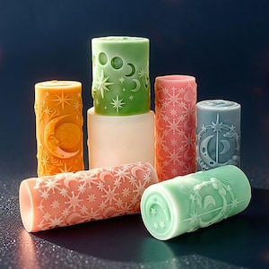 Molde de silicona para velas de planetas (7 estilos), molde para velas de fases lunares, molde para velas de sol y luna, molde para velas de pilar en relieve, molde para velas de cera de abejas de soja.