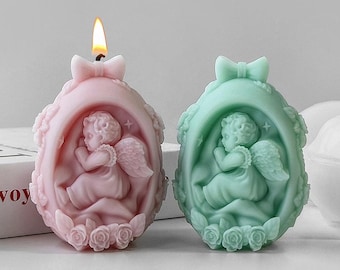 Sleeping Angel Silicone Mold-Angel Baby Candle Mold-Easter Egg Candle Mold-Embossed Flower Candle Mold-DIY Aromatherapy Plaster Mold