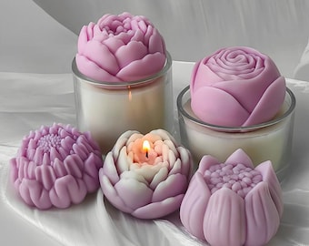 Natural Flower Candle Silicone Mold-Hibiscus Rose Candle Mold-Lotus Peony Candle Mold-Flower Shaped Soap Mold-DIY Aromatherapy Plaster Mold