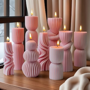 Nordic Pillar Candle Silicone Mold-Hourglass Shaped Candle Mold-Ribbed Striped Candle Mold-Cylinder Knot Candle Mold-Soy Wax Candles Mold