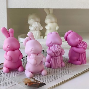 3D Rabbit Silicone Mold-Cartoon Rabbit Candle Mold-Heart Bunny Candle Mold-Valentine Bunny Candle Mold-DIY Aromatherapy Plaster Mold