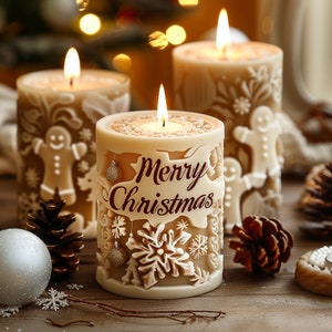Molde de silicone para vela de árvore de Natal - Molde de vela em relevo de Natal - Molde de vela em forma de floco de neve - Molde de vela em forma de pilar de cera de abelha - Molde de vela de inverno