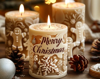 Christmas Tree Candle Silicone Mold-Christmas Embossed Candle Mold-Snowflake Candle Mold-Beeswax Pillar Candle Mold-Winter Candle Mold