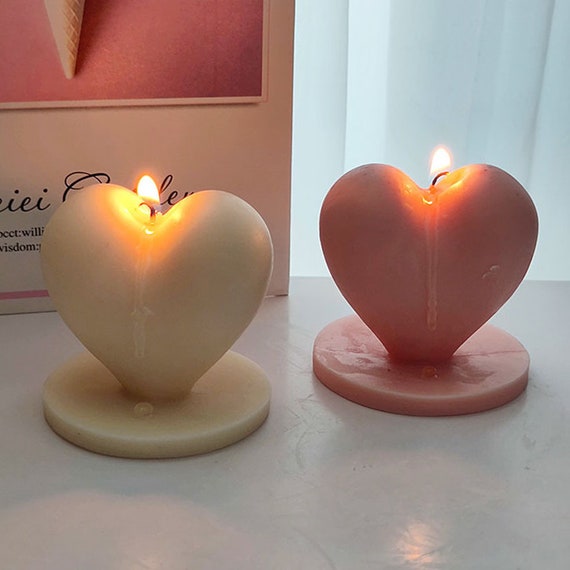3D Love Candle with Base Silicone Mold Handmade Heart-Shaped