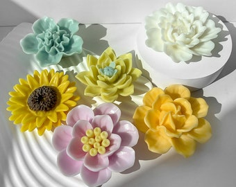 4 Moules à Bougies En Silicone Forme Marguerite 3D - Pour Bougies, Savon, Chocolat, Pâtisserie - Souples Et Réutilisables - 10