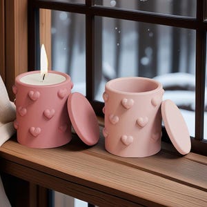 Round Candle Jar Silicone Mold-Round Storage Box Resin Mold-Heart Candle Cup Mold-Concrete Candle Vessel Mold-Jesmonite Plaster Decor Mold