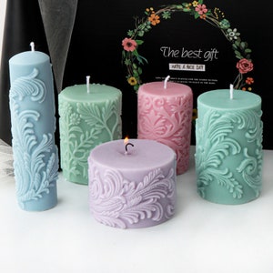Nordic Cylinder Candle Silicone Mold-Leaves Feather Candle Mold-Flower Pillar Candle Mold-Aesthetic Candle Mold-Scented Soy Candle Mold