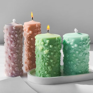 Cylinder Candle Silicone Mold-Flower Vine Candle Mold-Embossed Pillar Candle Mold-Soy Wax Candle Mold -DIY Aromatherapy Plaster Mold