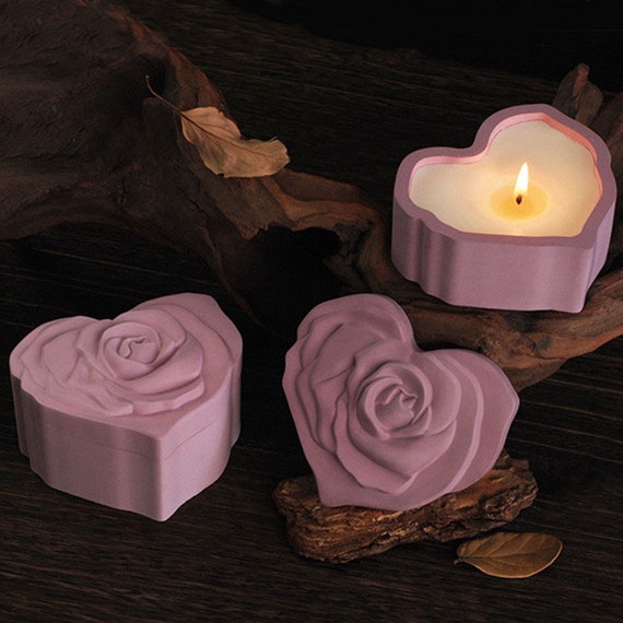Moule Silicone En Forme De Cœur Avec Couvercle - Cœur Et Roses Pour Bougeoir, Boîte à Bijoux Ou Rangement