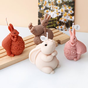 Easter Bunny Silicone Mold-Happy Bunny Candle Mold-Easter Egg Candle Mold-Cute Rabbit Resin Mold-Jesmonite Plaster Decoration Mold