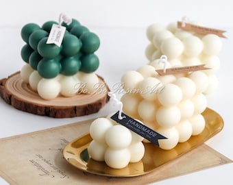 Moule Multi-usages Moule à Bougies 3D En Silicone MARUKO - Forme Cube Et Boule, Avec 100 Mèches - Pour Savon, Desserts Aussi Forme 3D Cube Boule