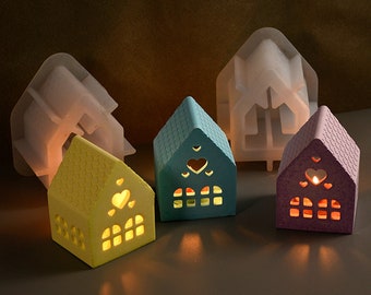 House Candle Holder Silicone Mold-Small House Tealight Holder Mold-Heart House Resin Mold-Concrete Cement House Mold-Jesmonite Plaster Mold