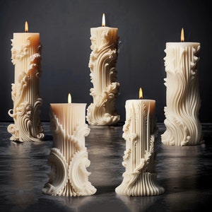 5 Styles Nordic Candle Silicone Mold-Embossed Pillar Candle Mold-Ribbed Pillar Candle Mold-Aesthetic Candle Mold-Wedding Candle Decor Mold