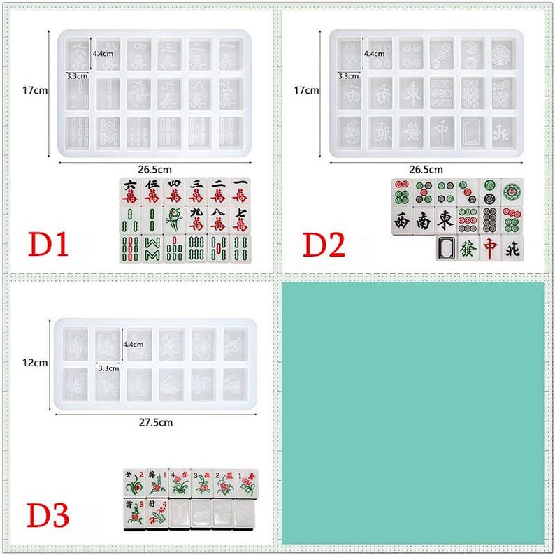 38 40 42 44 Mahjong Stück Silikonform-Glücksspiel Schlüsselanhänger Harzform-Glücksform D1+D2+D3