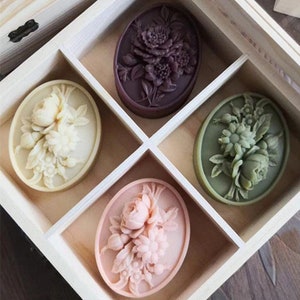 Molde de silicona para jabón de flores, molde de jabón de flores de relieve ovalado, molde de jabón de girasol, molde de jabón con patrón floral, molde de jabón hecho a mano, regalo para Navidad