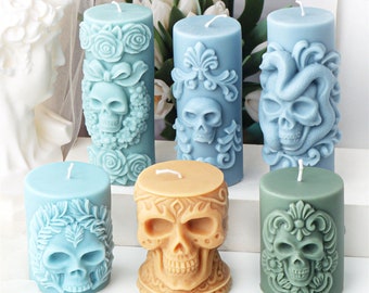 Skull Candle Silicone Mold-Snake Skull Candle Mold-Skull Pillar Candle Mold-Embossed Pillar Candle Mold-Halloween Rose Skull Candle Mold