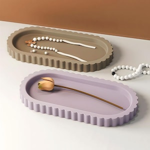 Striped Oval Tray Silicone Mold-Oval Storage Tray Mold-Oval Trinket Dish Resin Mold-Concrete Cement Tray Mold-Jesmonite Plaster Decor Mold