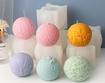 Flower Ball Candle Silicone Mold-Rose Peony Orchid Flower Candle Mold-Embossed Ball Candle Mold-Round Ball Candle Mold-Aesthetic Candle Mold