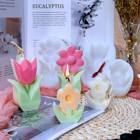 Large Peony Lotus Tulip Flower Candle Mold Handmade Soap Aromatherapy