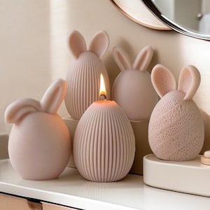 3D Easter Candle Silicone Mold-Easter Bunny Egg Candle Mold-Striped Egg Candle Mold-Concrete Cement Easter Mold-Jesmonite Plaster Art Mold