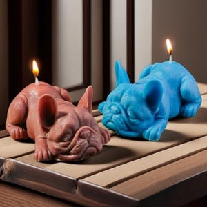 Molde de silicona para vela de bulldog 3D - Molde para vela de bulldog francés - Molde para vela de bulldog durmiendo - Molde para pastel de chocolate con bulldog - Molde para jabón con vela aromática