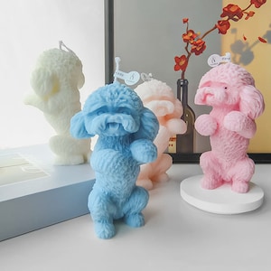 Molde de silicona para perro de peluche 3D, molde para vela de perro de peluche, molde para vela de perro de pie, molde para figura de perro, molde de jabón hecho a mano, molde de decoración de yeso Jesmonite