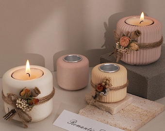 Round Candlestick Silicone Mold-Striped Candle Holder Mold-Concrete Tealight Candle Holder Mold-Pen Holder Resin Mold-Cement Jesmonite Mold