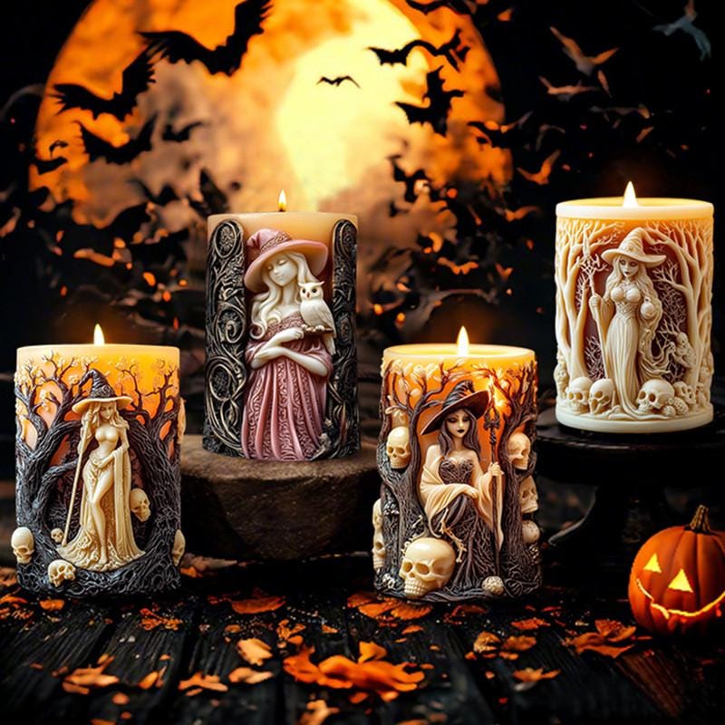 Witch Broom & Skull Pumpkin Silicone Mold – Halloween Candle & Resin Craft Mold For Spooky DIY Decor