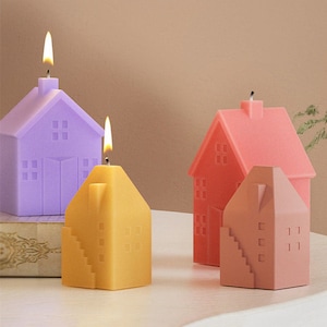 3 Styles House Silicone Mold-Chimney House Resin Mold-Window House Candle Mold-Concrete Cement House Mold-Aromatherapy Plaster Mold