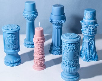 Molde de silicona de vela de columna romana-Molde de vela de pilar romano-Molde de vela cilíndrico-Molde de vela de soja perfumada-Molde de yeso de aromaterapia DIY