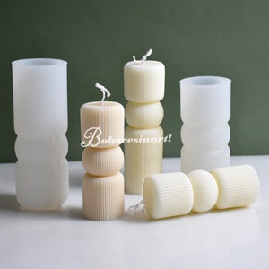 Geometric Stripe Cylinder Candle Mold-Cylinder Ball Candle Mold-Ribbed Pillar Candle Mold-Cylinder Candle Silicone Mold-Aroma Plaster Mold